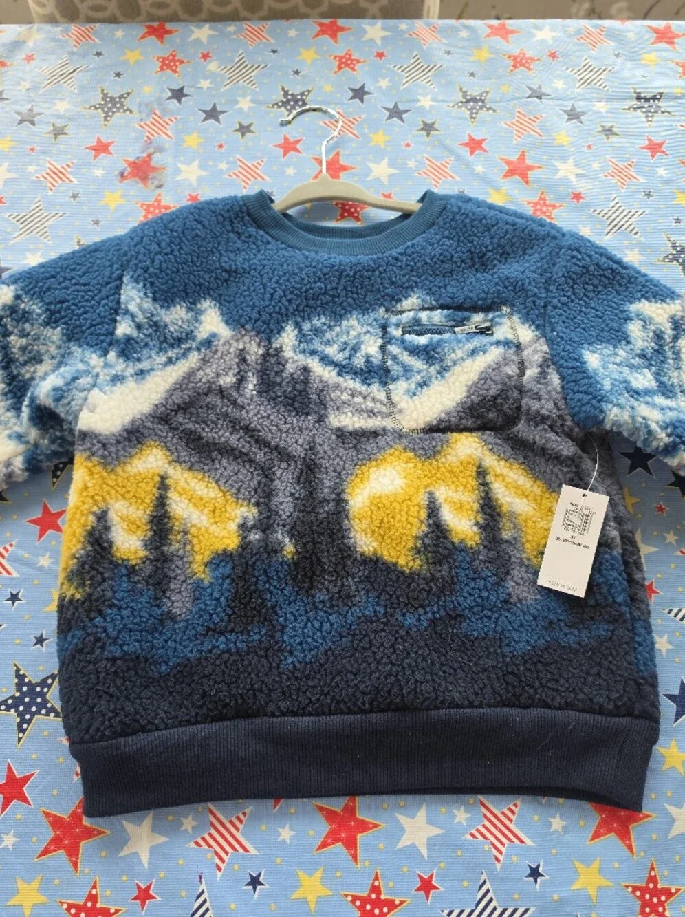 NWT Old Navy Blue Sherpa Crewneck Sweater with Mountain Motif
